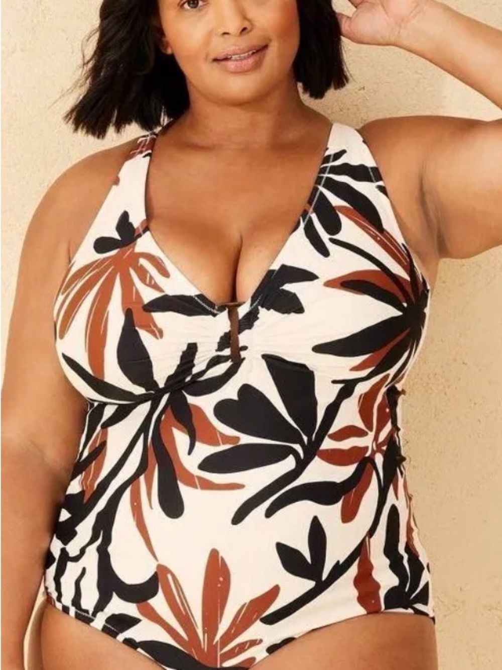 NWOT Shade & Shore One-Piece Swimsuit in Cream, Black & Rust